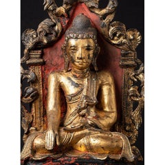 Antique Shan Buddha on Throne from Burma