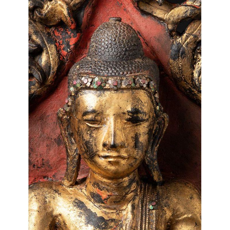 Burmese Antique Shan Buddha on Throne from Burma For Sale