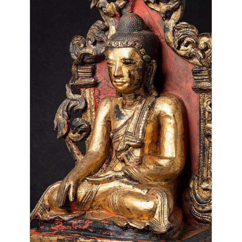 19th Century Antique Shan Buddha on Throne from Burma For Sale
