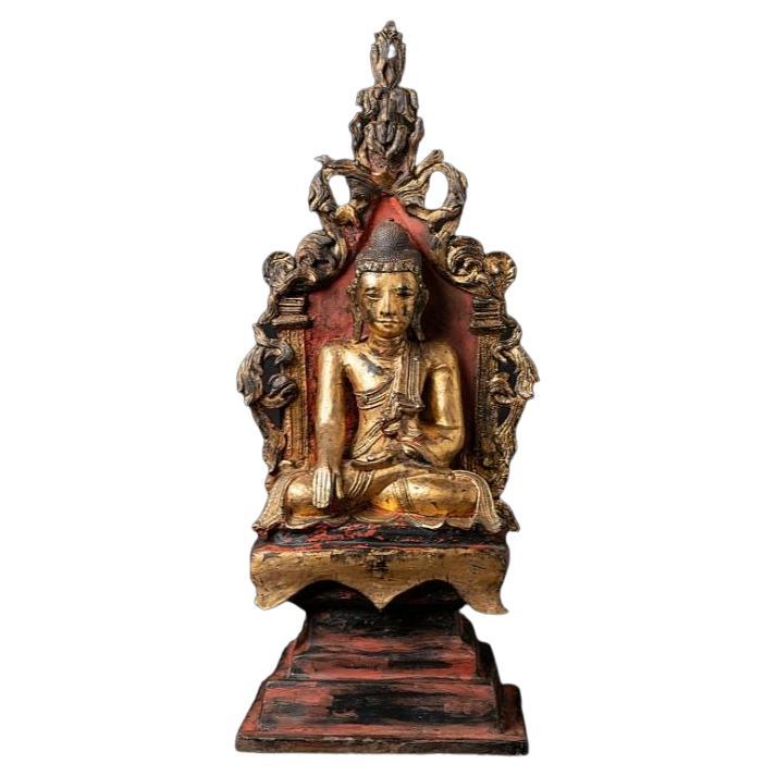 Antique Shan Buddha on Throne from Burma