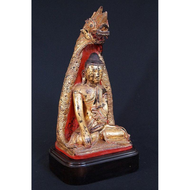 18th Century and Earlier Antique Shan Buddha with Naga from Burma For Sale