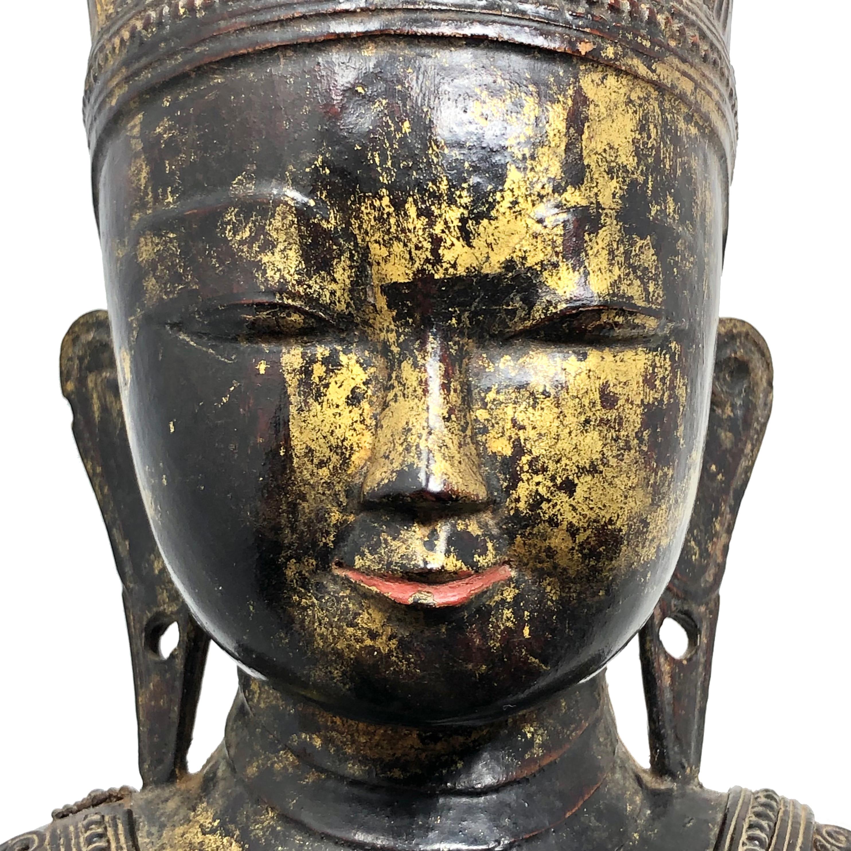 Gold Leaf Antique Shan (Tai Yai) Jambupati Buddha Image For Sale