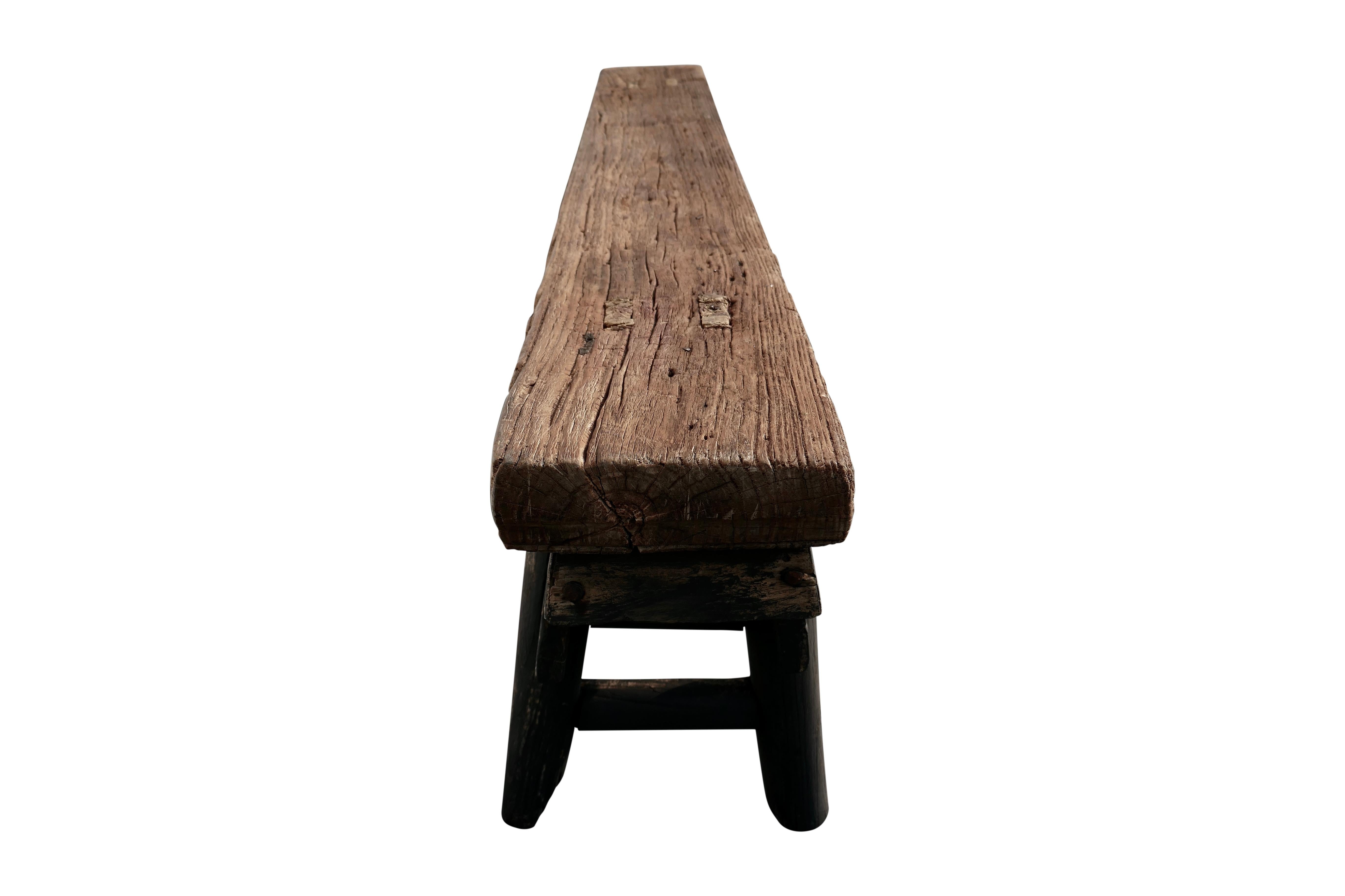 Antique Shandong Elm Bench, Rustic, One-of-a-Kind In Distressed Condition For Sale In thousand oaks, CA