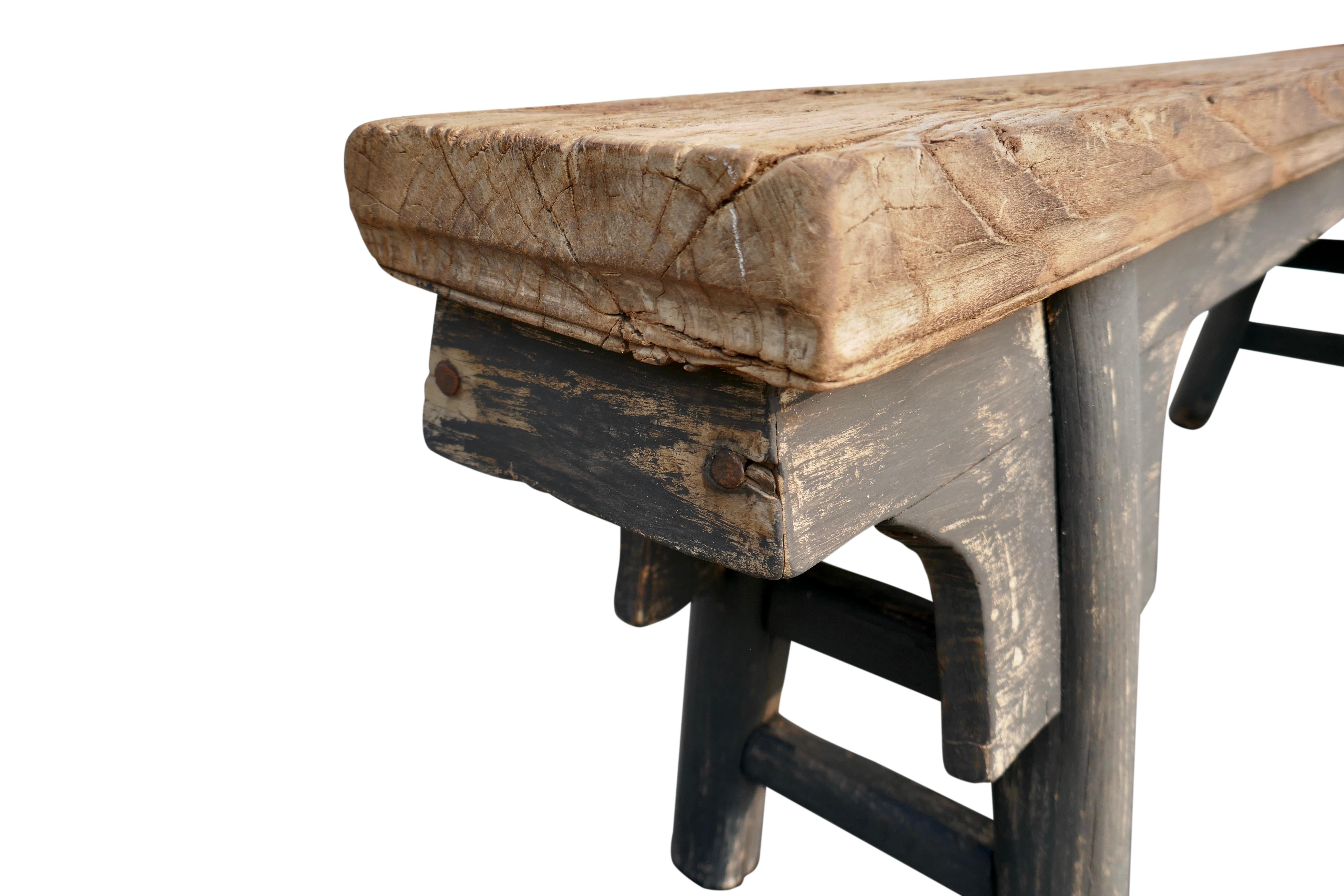 Antique Shandong Elm Bench, Rustic, One-of-a-Kind For Sale 2