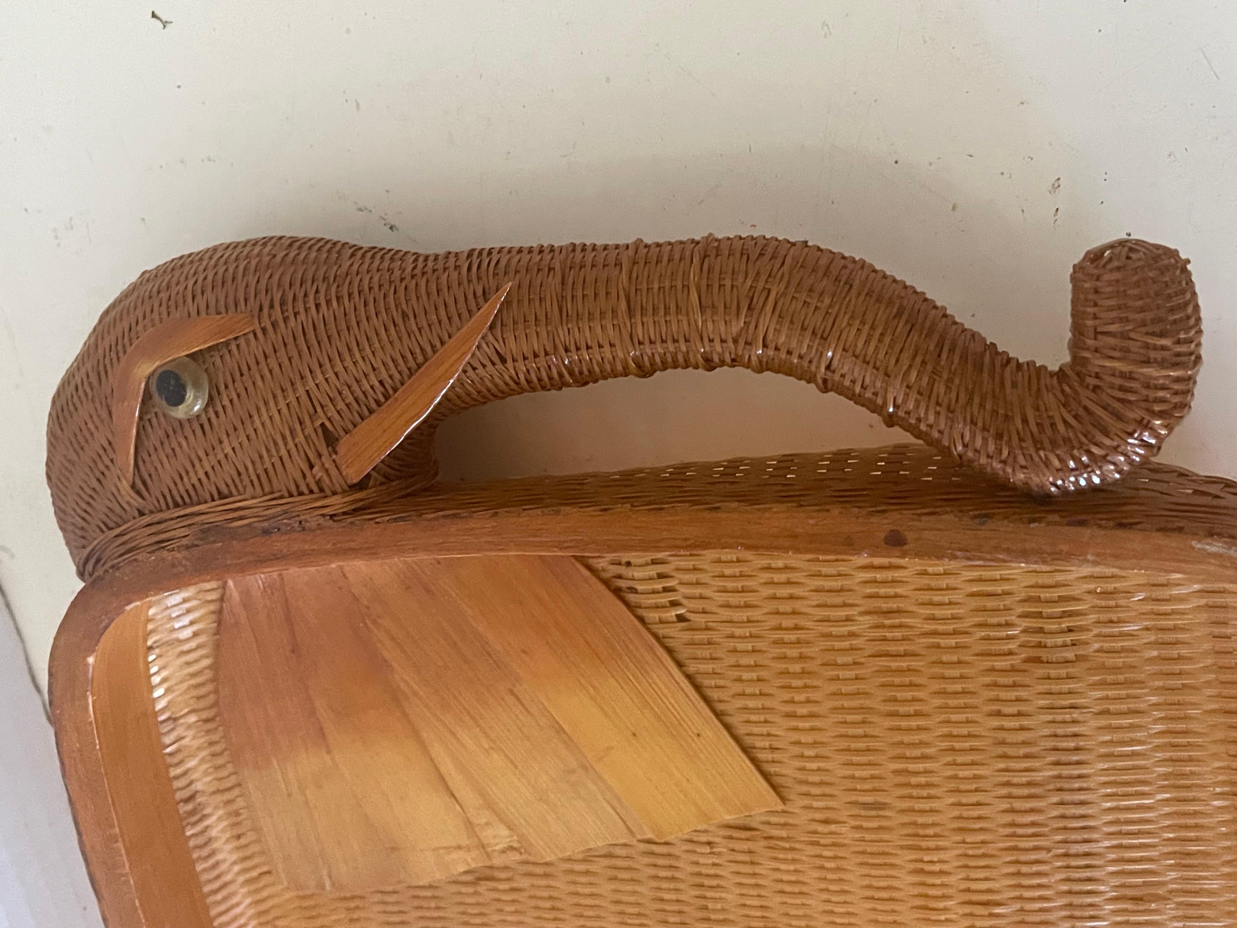 Chinese Antique Shanghai Wicker Tray with Elephant Head Handles For Sale