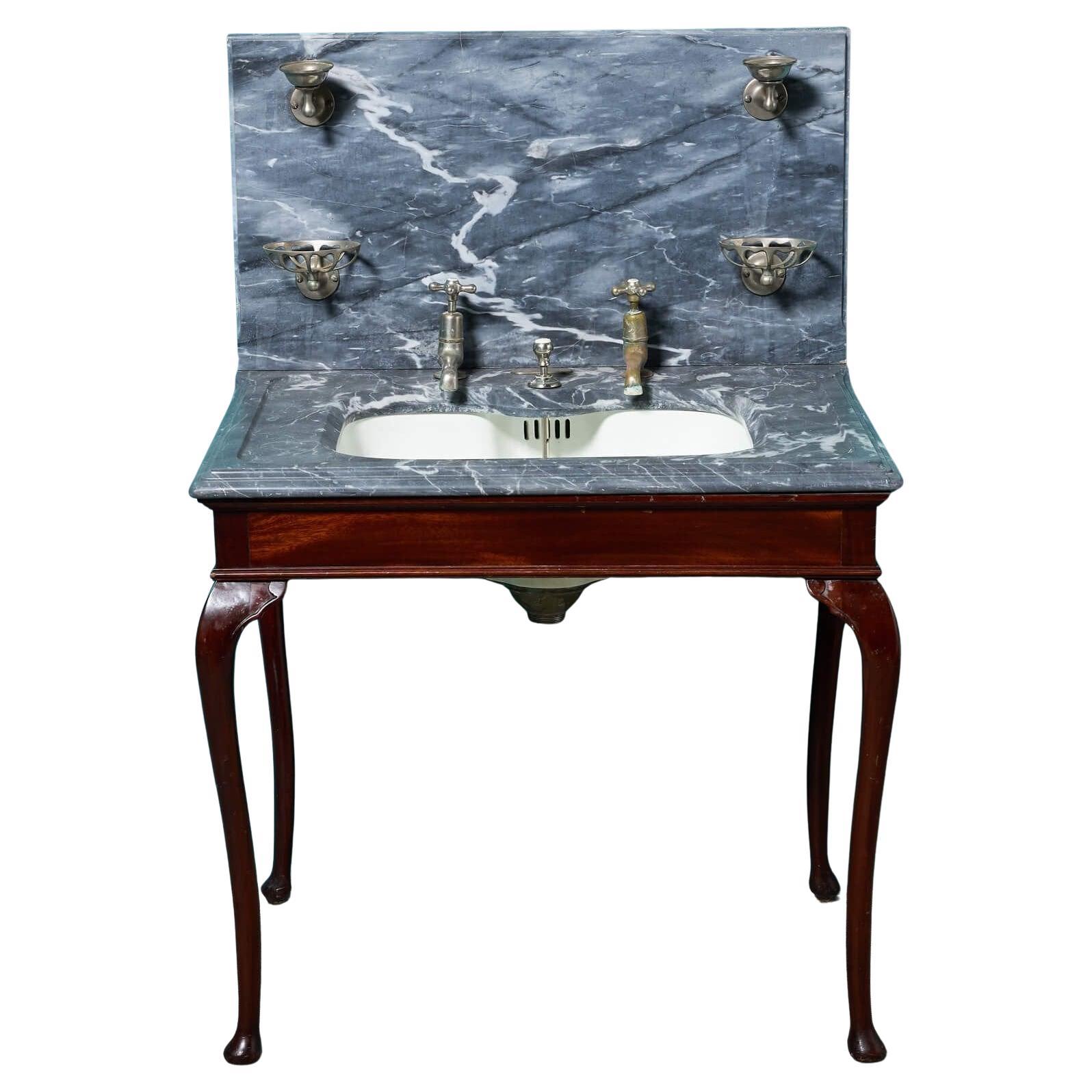 Antique Shanks & Co Marble Basin with Mahogany Stand