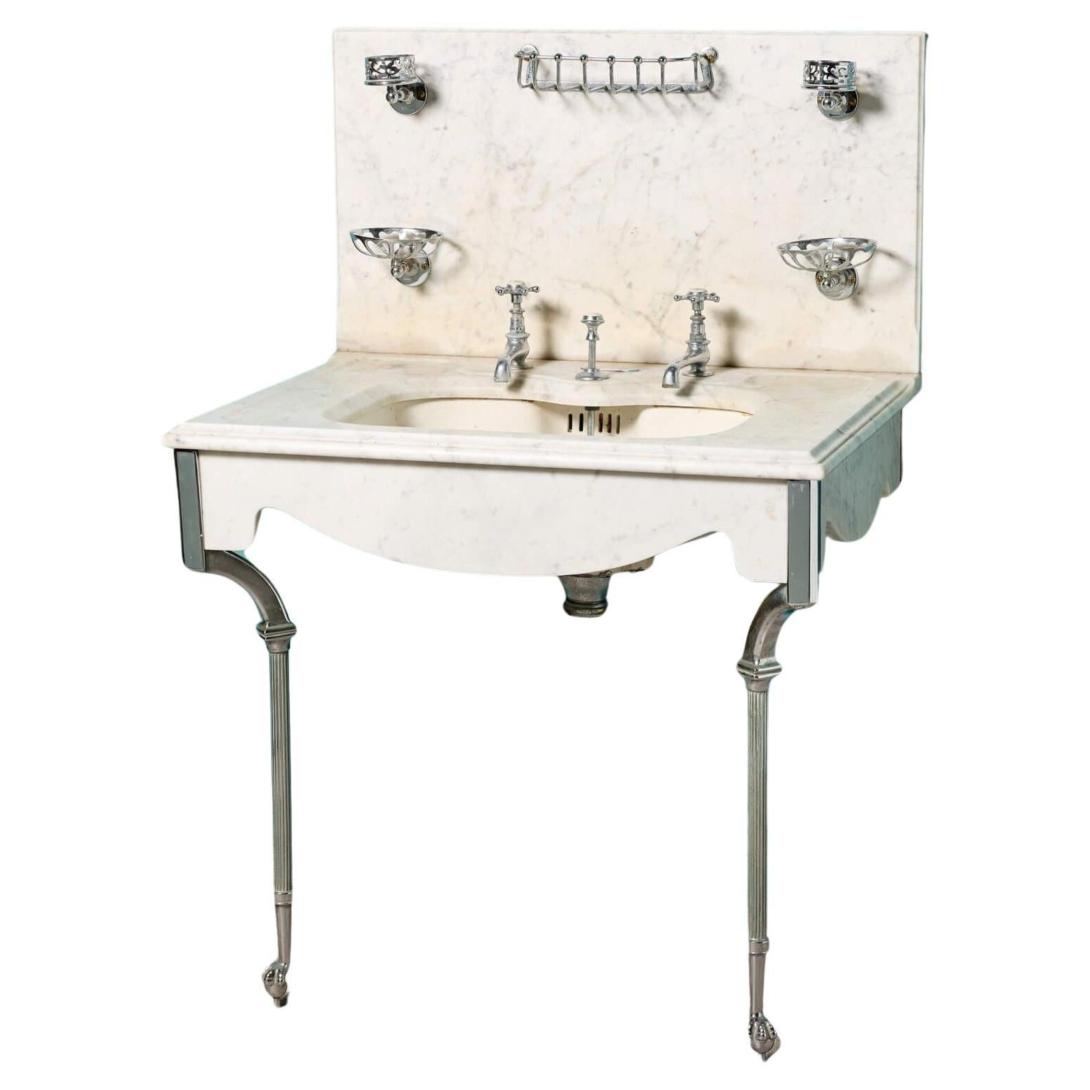 Antique Shanks Carrara Marble Sink For Sale
