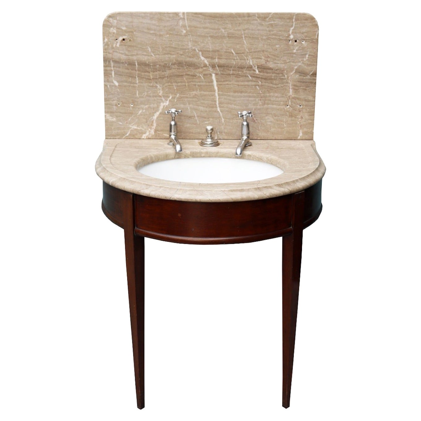 Antico lavabo in marmo Shanks su supporto in mogano