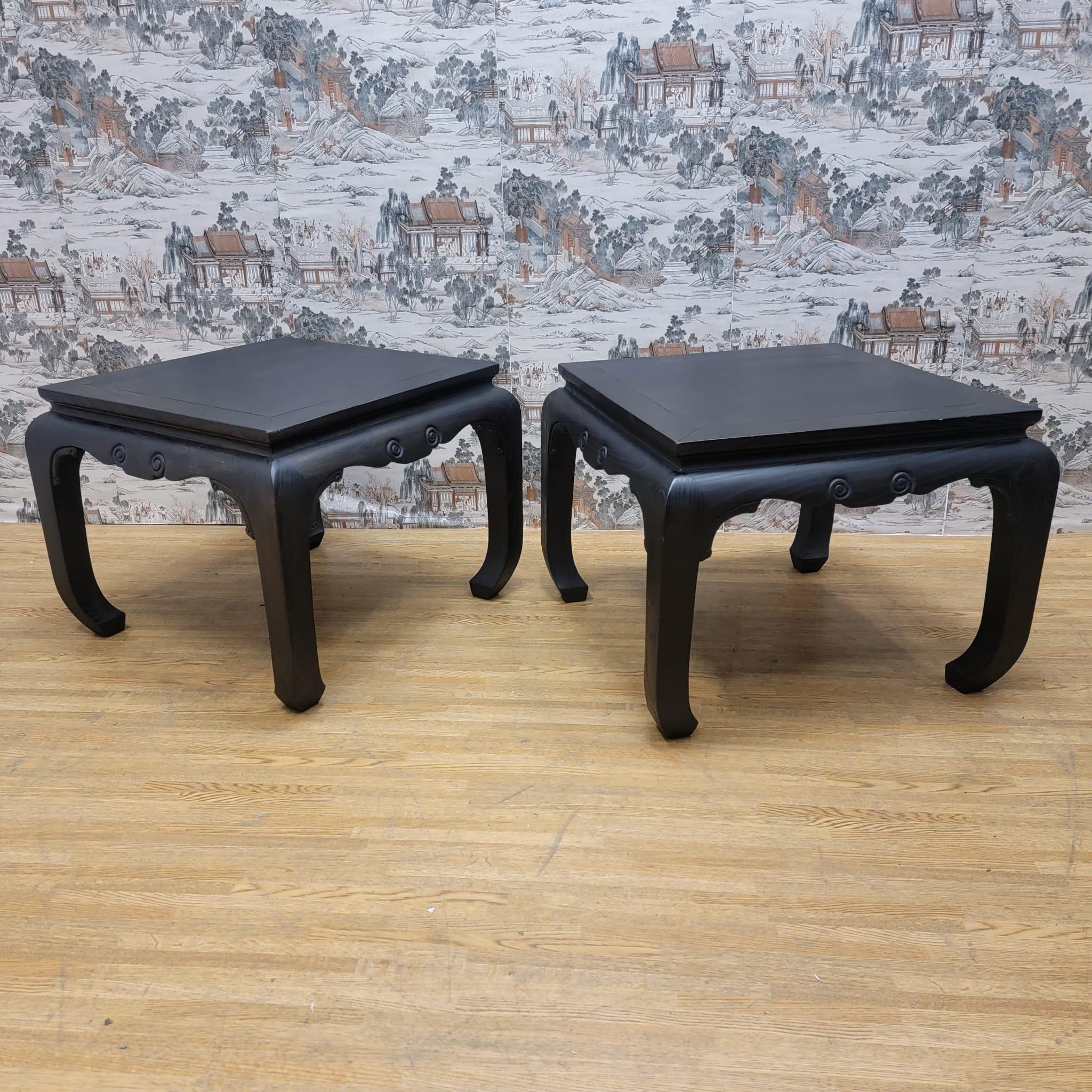 Antique Shanxi Province Black Lacquer Elm Side Table, Pair For Sale 6