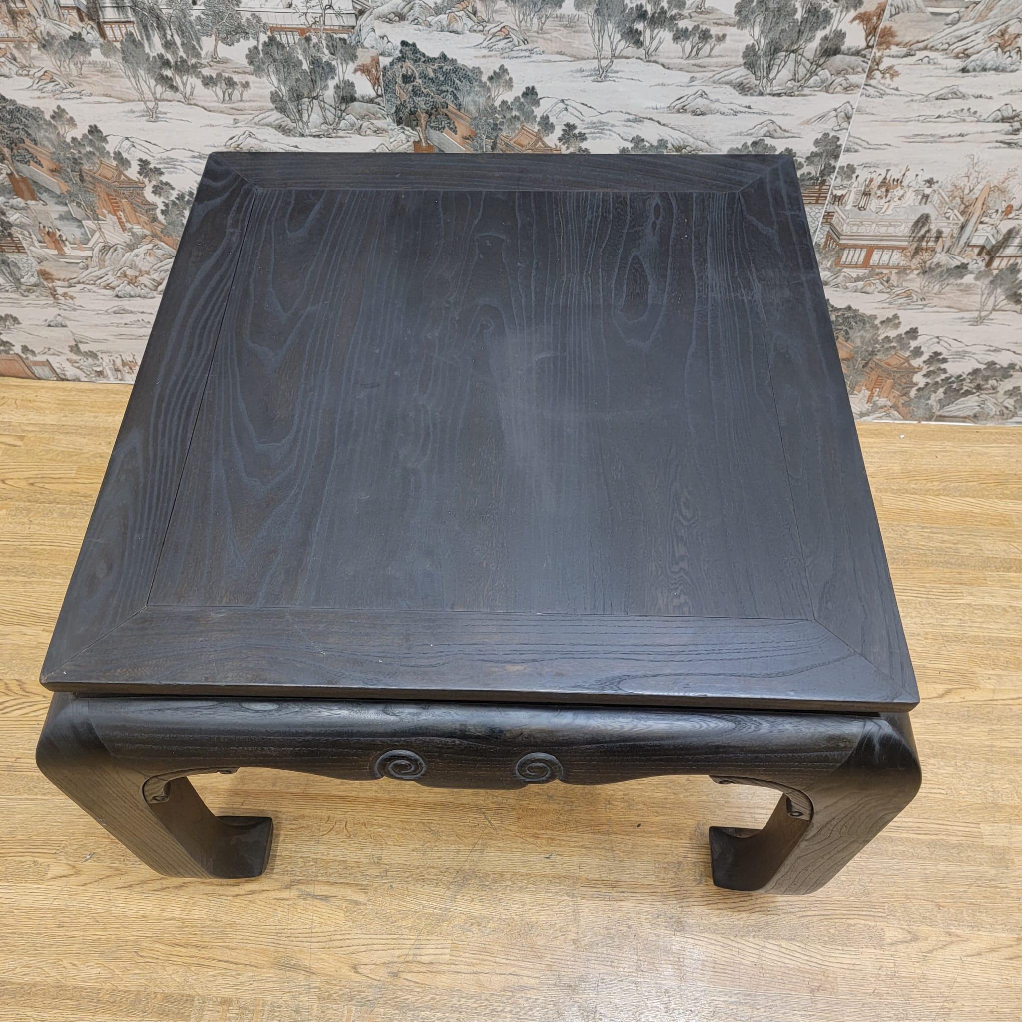 Chinese Antique Shanxi Province Black Lacquer Elm Side Table, Pair For Sale