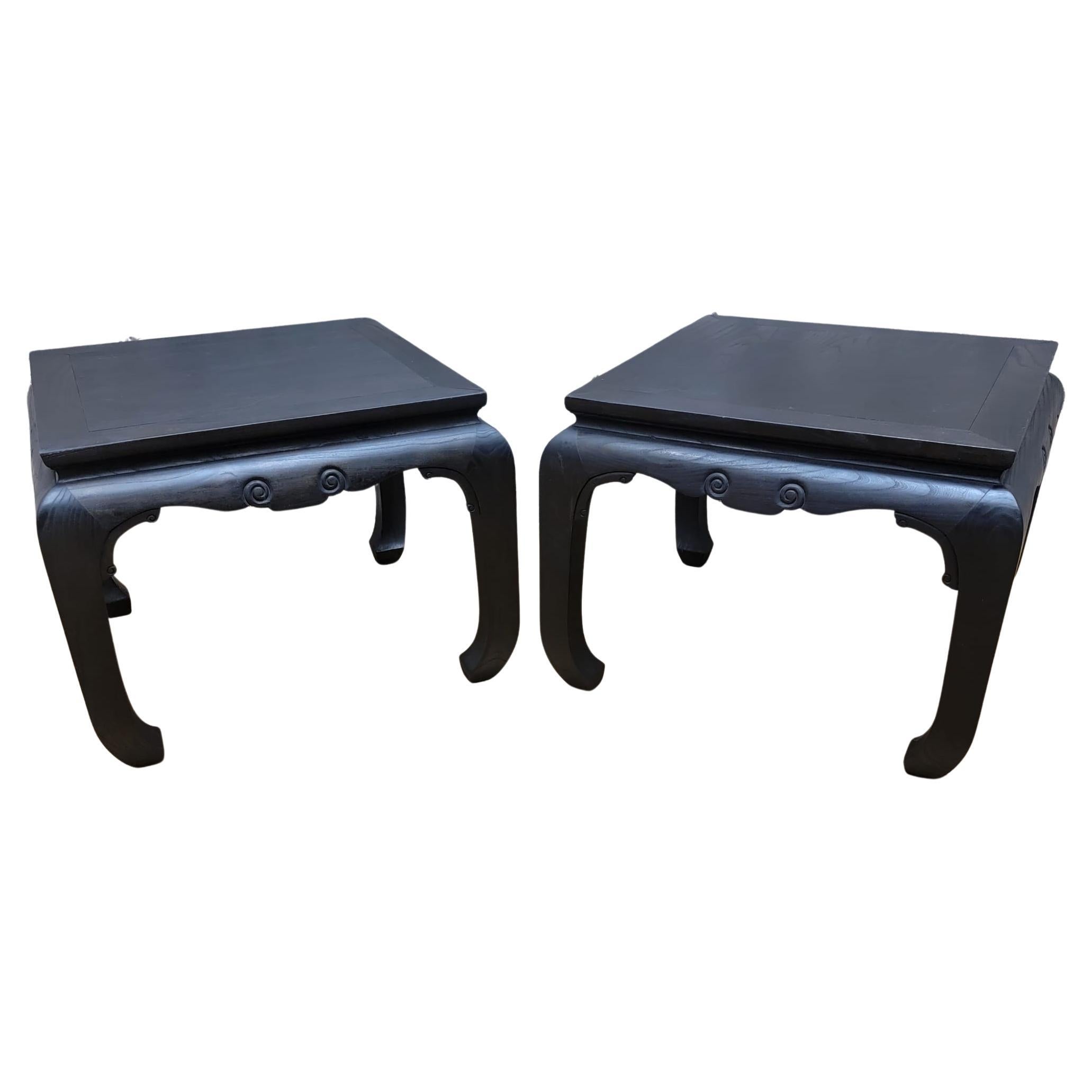 Antique Shanxi Province Black Lacquer Elm Side Table, Pair For Sale