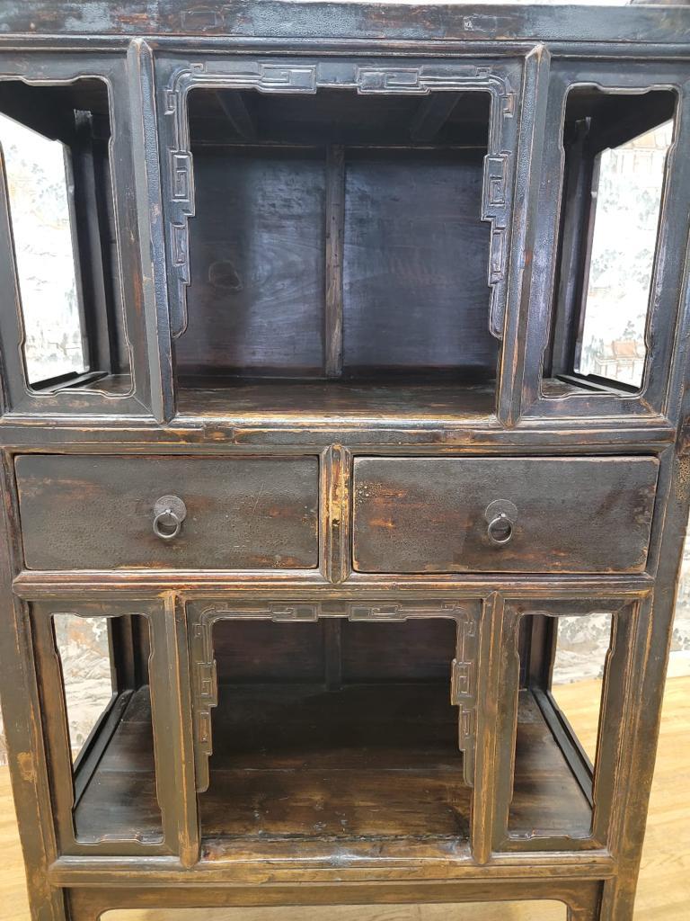 Antique Shanxi Province Brown Black Lacquered Elmwood Bookcase For Sale 8