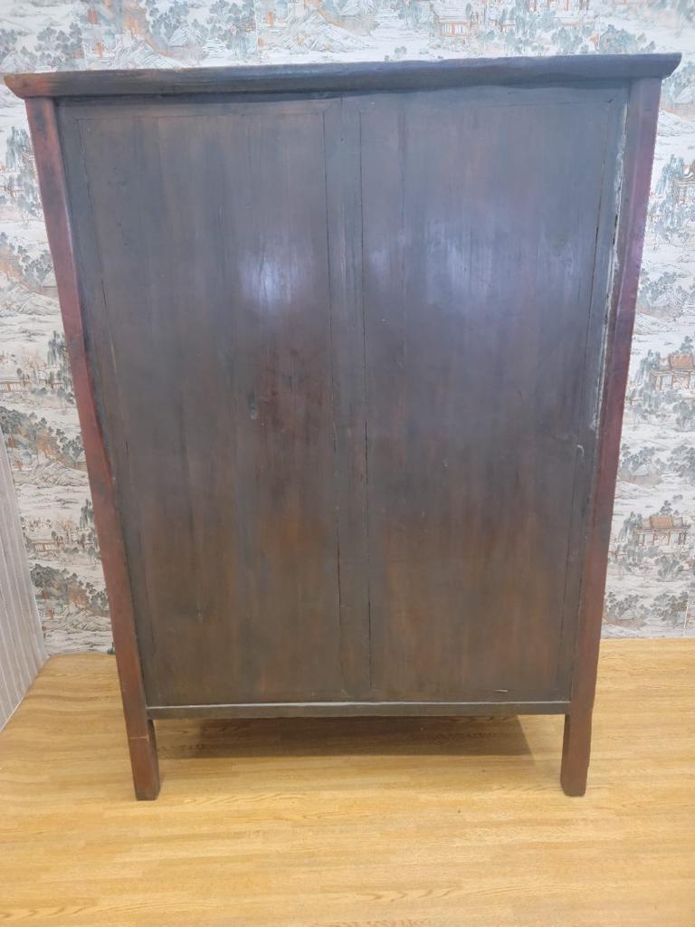 Chinese Export Antique Shanxi Province Elm 2 Door Cabinet with Original Patina and Lacquer For Sale