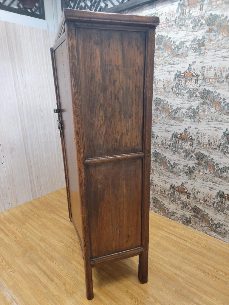 Hand-Crafted Antique Shanxi Province Elm 2 Door Cabinet with Original Patina and Lacquer For Sale