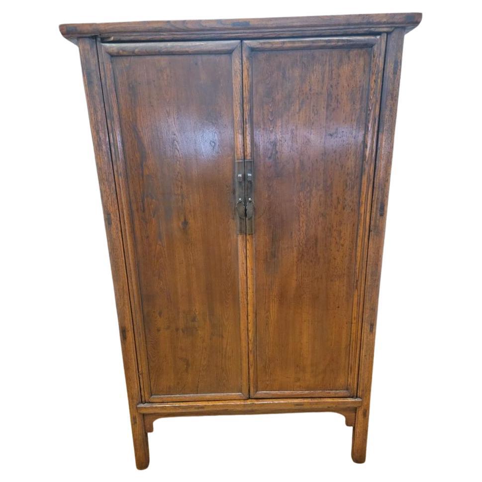 Antique Shanxi Province Elm 2 Door Cabinet with Original Patina and Lacquer