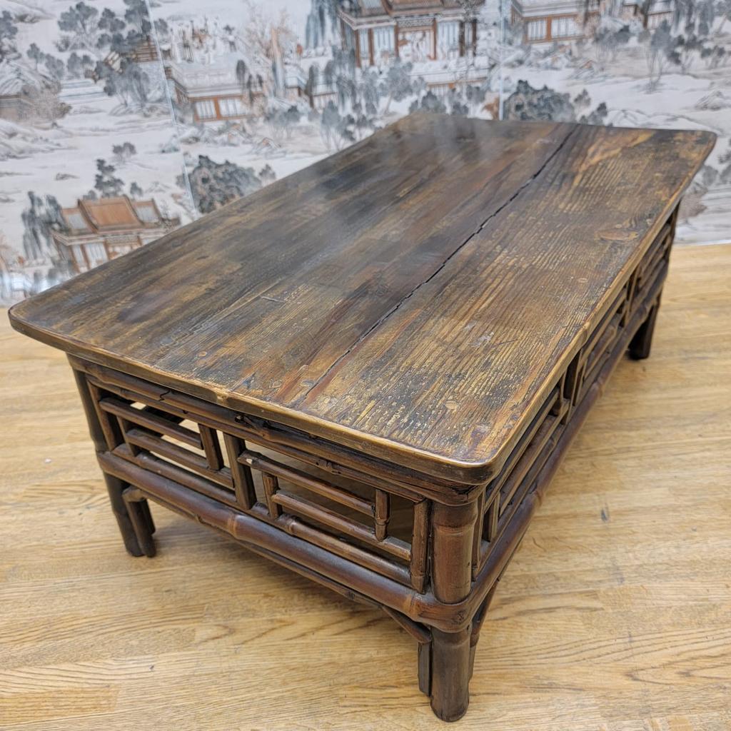 Chinese Export Antique Shanxi Province Elm and Bamboo Small Tea Table For Sale