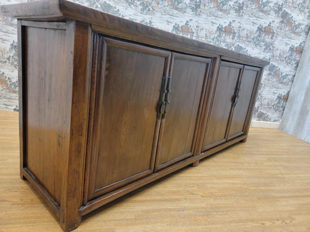 Chinese Antique Shanxi Province Elm and Brown Lacquer Sideboard For Sale