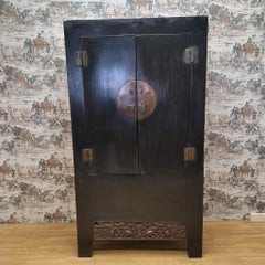 Antique Shanxi Province Elm Cabinet with Hand Carved Arpon