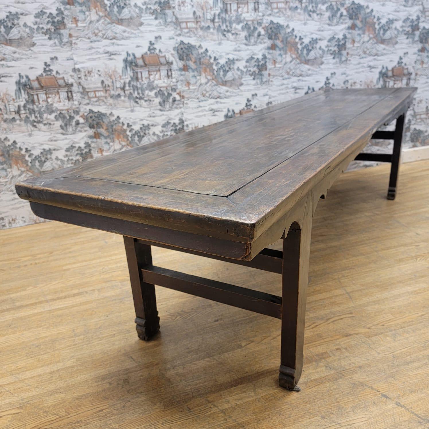Antique Shanxi Province Elm Calligraphy table

This antique lm wood calligraphy table with original color and patina is from the Shanxi Province of China. It’s a rarity to find these long tables intact and uncut and modified. This elegant table will