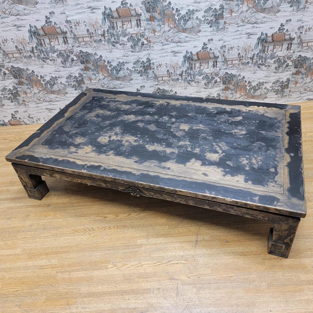 Hand-Carved Antique Shanxi Province Elm Coffee Table Cut from Chinese Bed For Sale