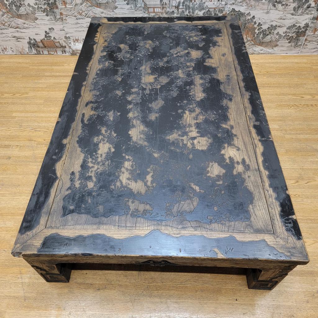 Antique Shanxi Province Elm Coffee Table Cut from Chinese Bed For Sale 3