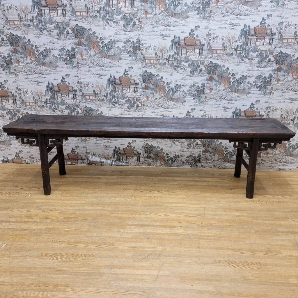 Antique Shanxi Province elm low bed bench / coffee table.

This antique elm low bed bench can also be used as a coffee table or a display table. It has a rich dark brown original lacquer and patina.

Circa: 1880s

Dimensions:

H 21”
W