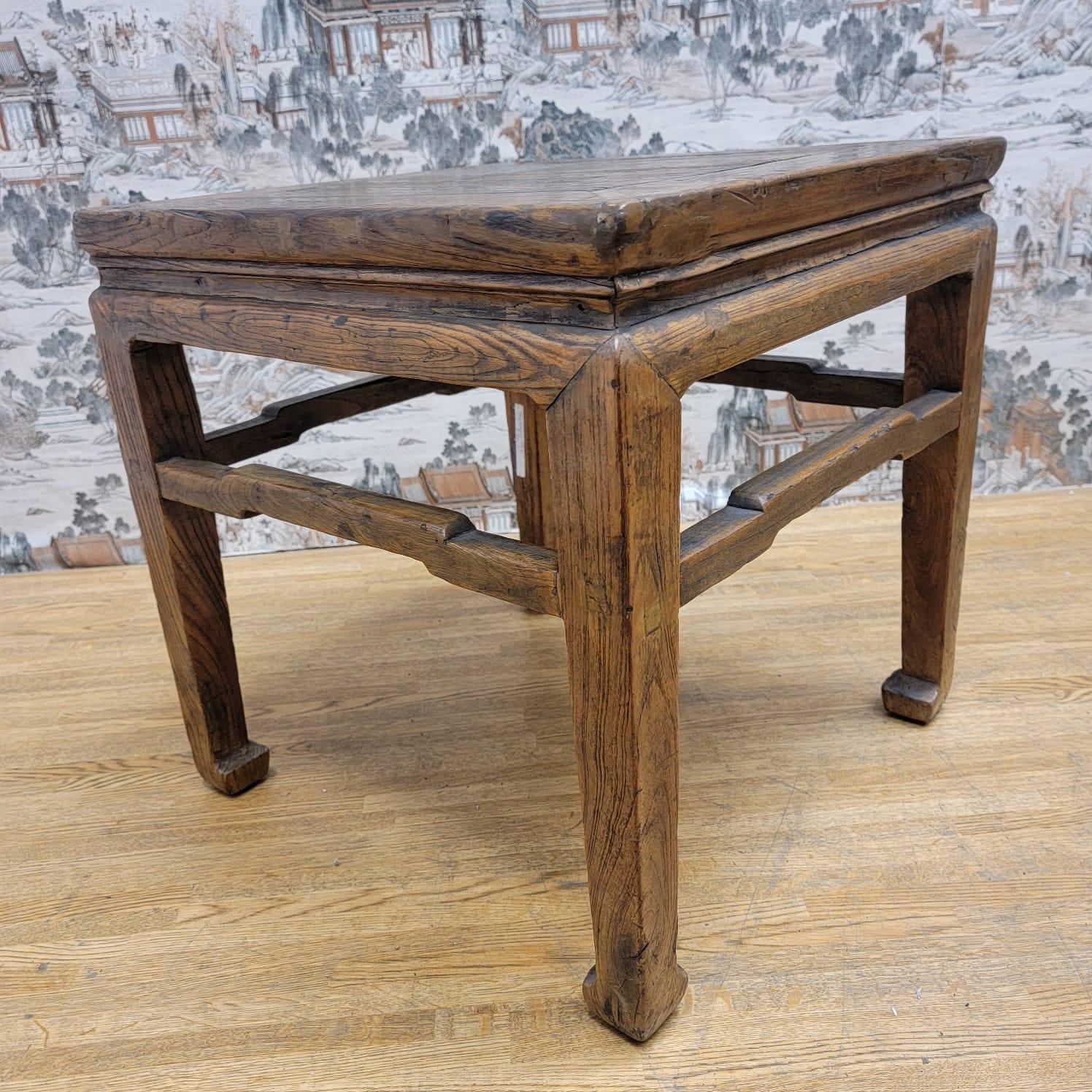 Chinese Export Antique Shanxi Province Elm Natural Patina Square Side Table For Sale