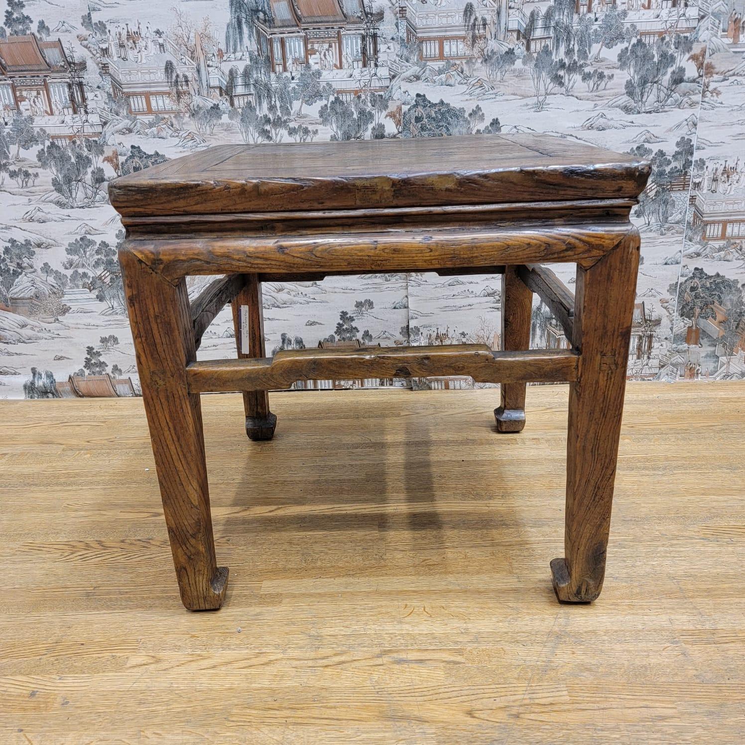 Chinese Antique Shanxi Province Elm Natural Patina Square Side Table For Sale