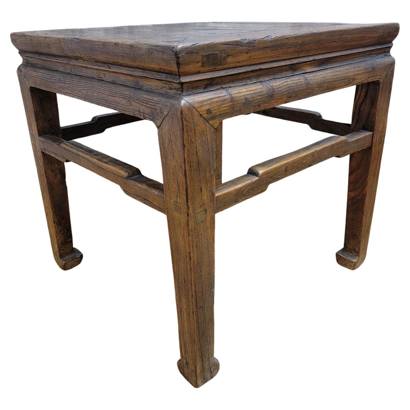 Antique Shanxi Province Elm Natural Patina Square Side Table For Sale
