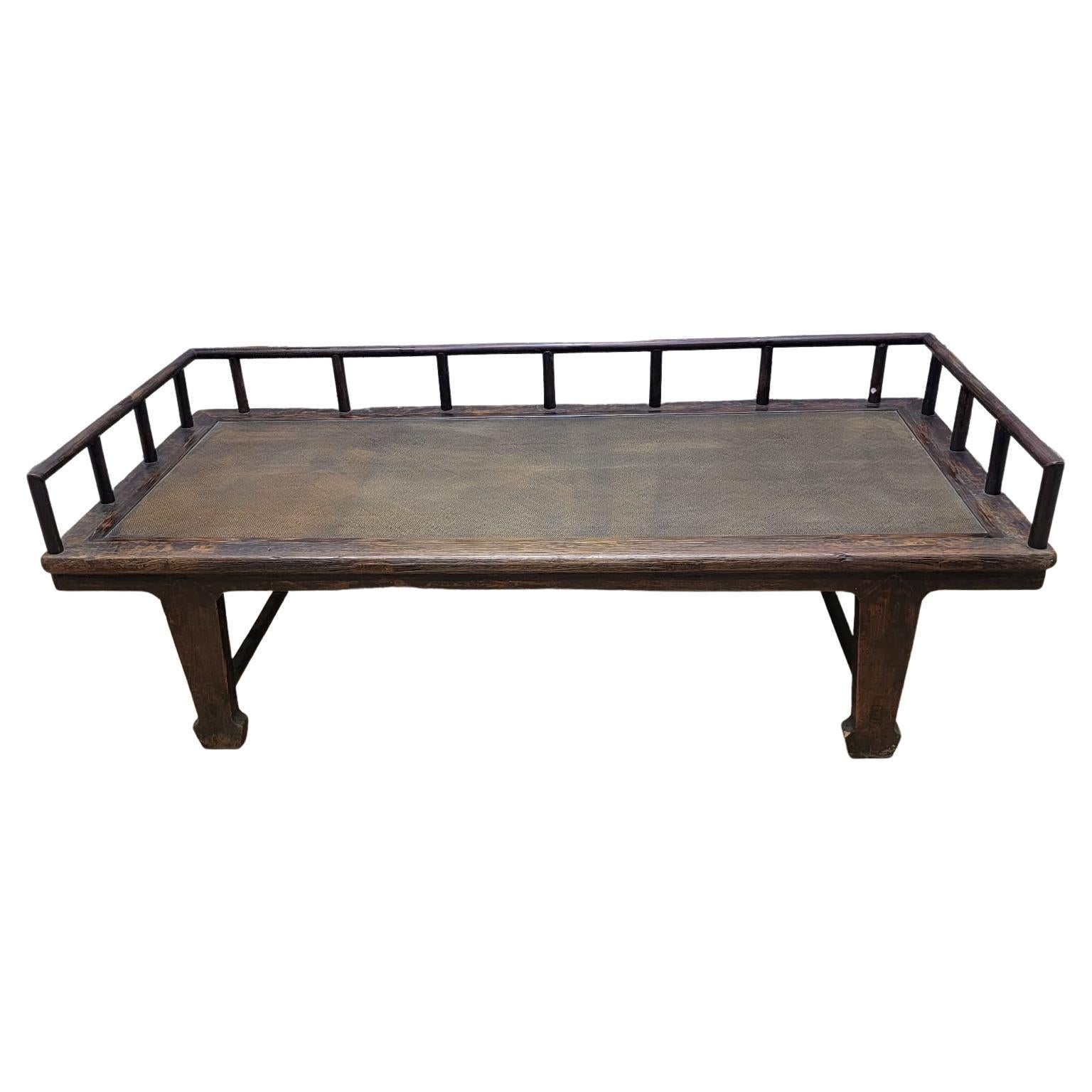 Antique Shanxi Province Elm Opium Bed For Sale