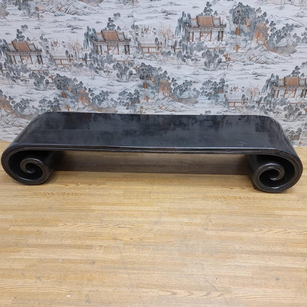 Hand-Carved Antique Shanxi Province Elm Scroller Leg Low Table For Sale
