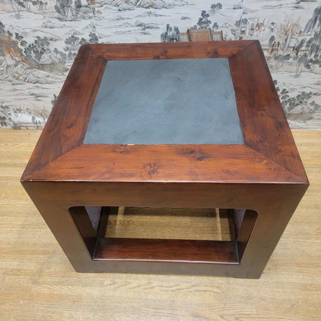 Antique Shanxi Province Elm Side Table with Stone Top In Good Condition For Sale In Chicago, IL