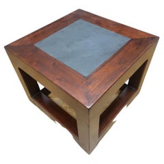 Antique Shanxi Province Elm Side Table with Stone Top