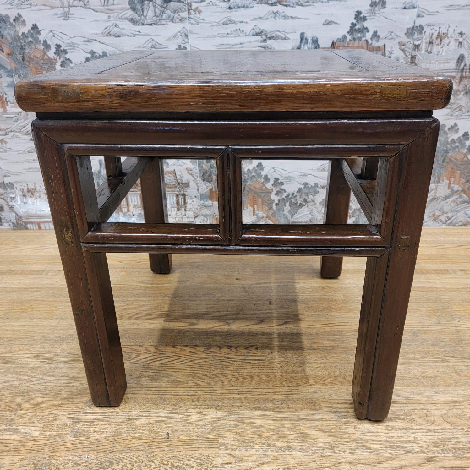 Chinese Export Antique Shanxi Province Elm Square Side Table For Sale