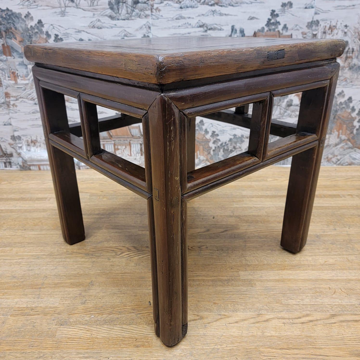 Hand-Crafted Antique Shanxi Province Elm Square Side Table For Sale