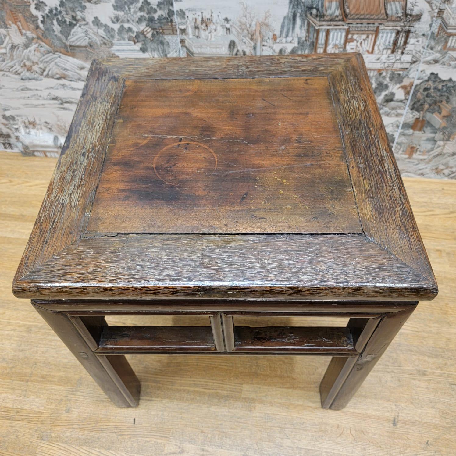 Early 20th Century Antique Shanxi Province Elm Square Side Table For Sale