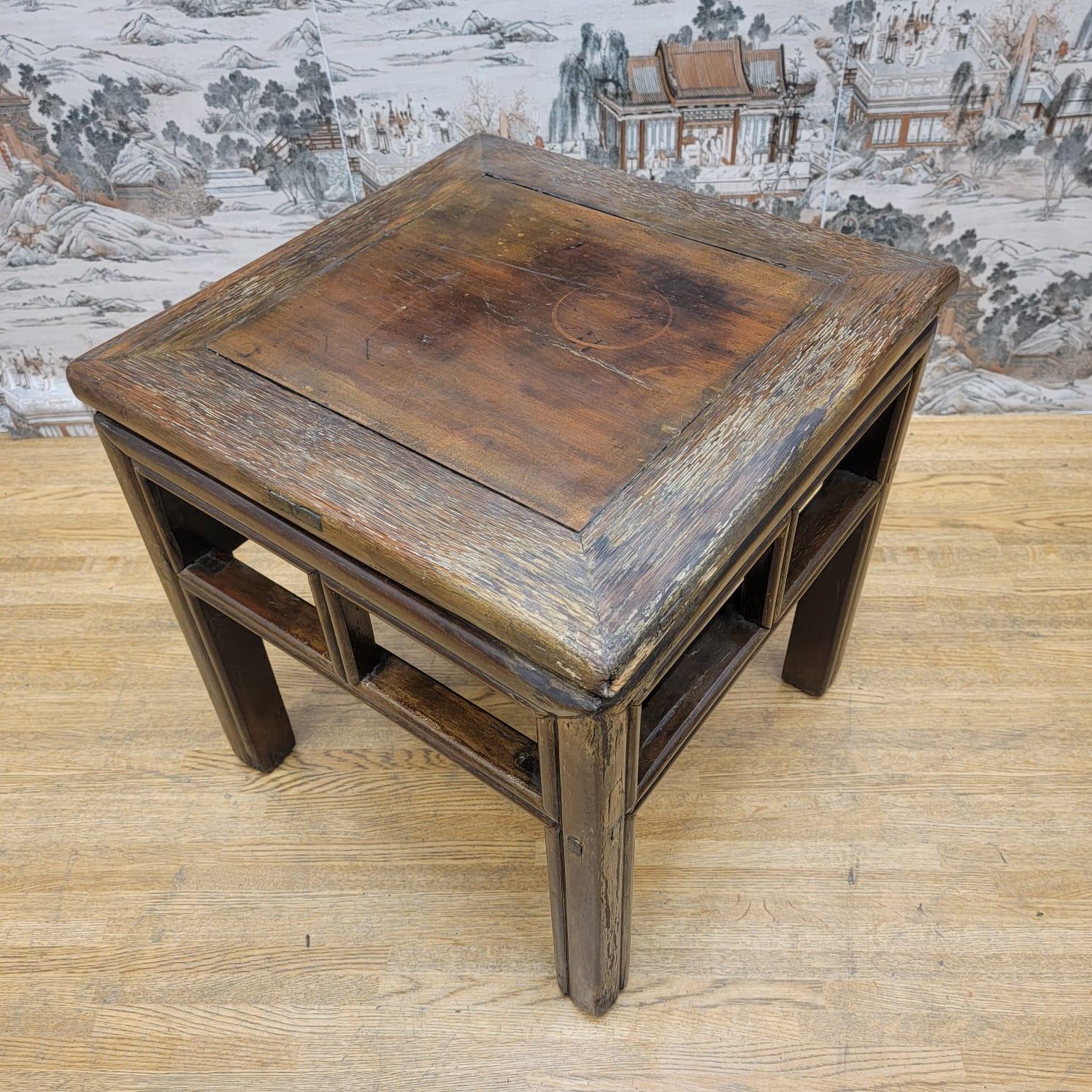 Wood Antique Shanxi Province Elm Square Side Table For Sale
