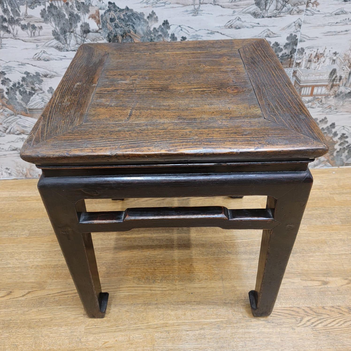 Chinese Antique Shanxi Province Elm Square Side Table, Pair For Sale