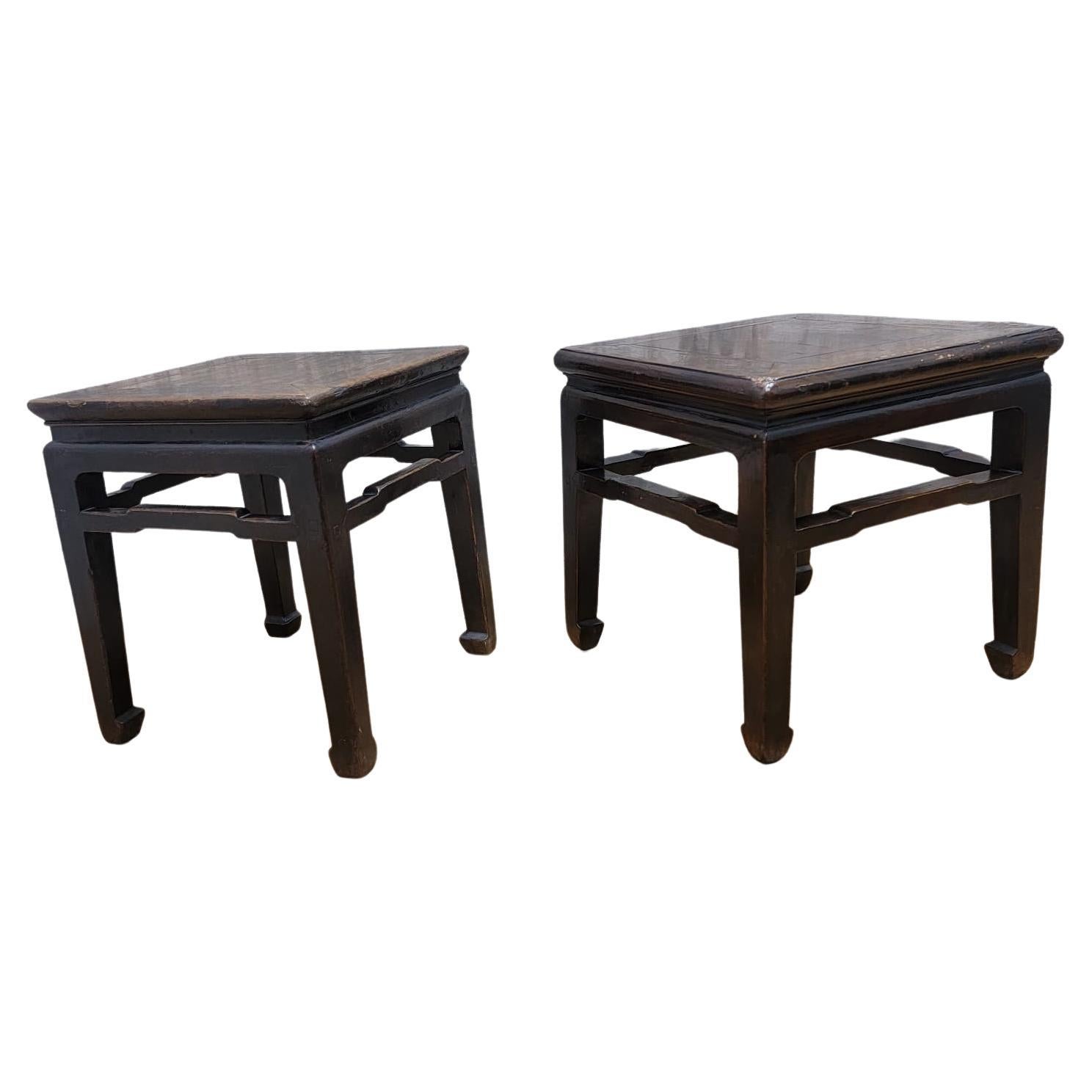 Antique Shanxi Province Elm Square Side Table, Pair For Sale