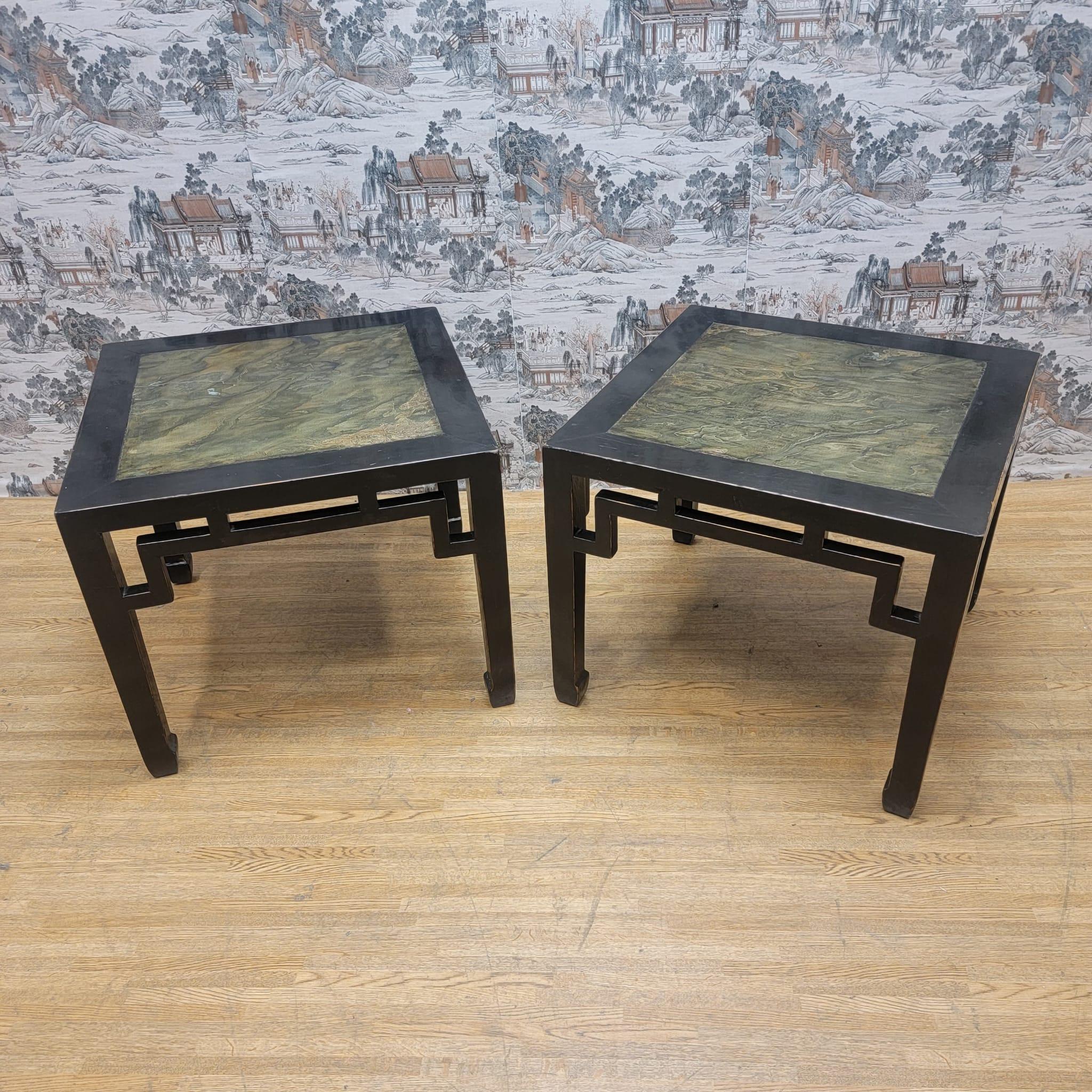 Antique Shanxi Province Elm Stone Insert Side Table, Pair 6