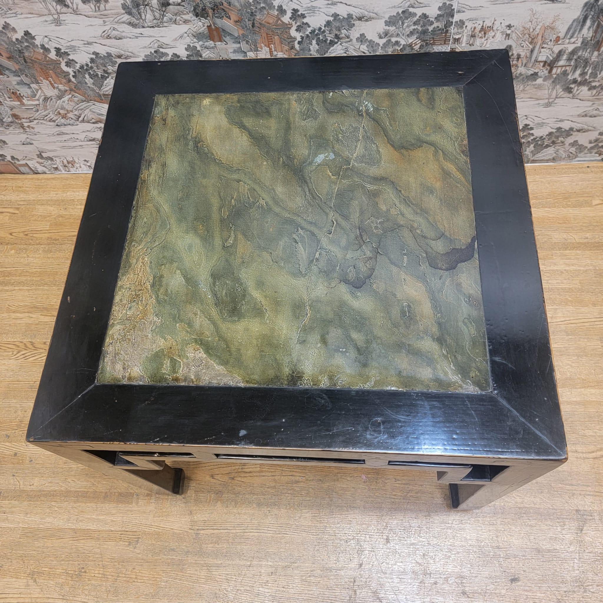Antique Shanxi Province Elm Stone Insert Side Table, Pair 7