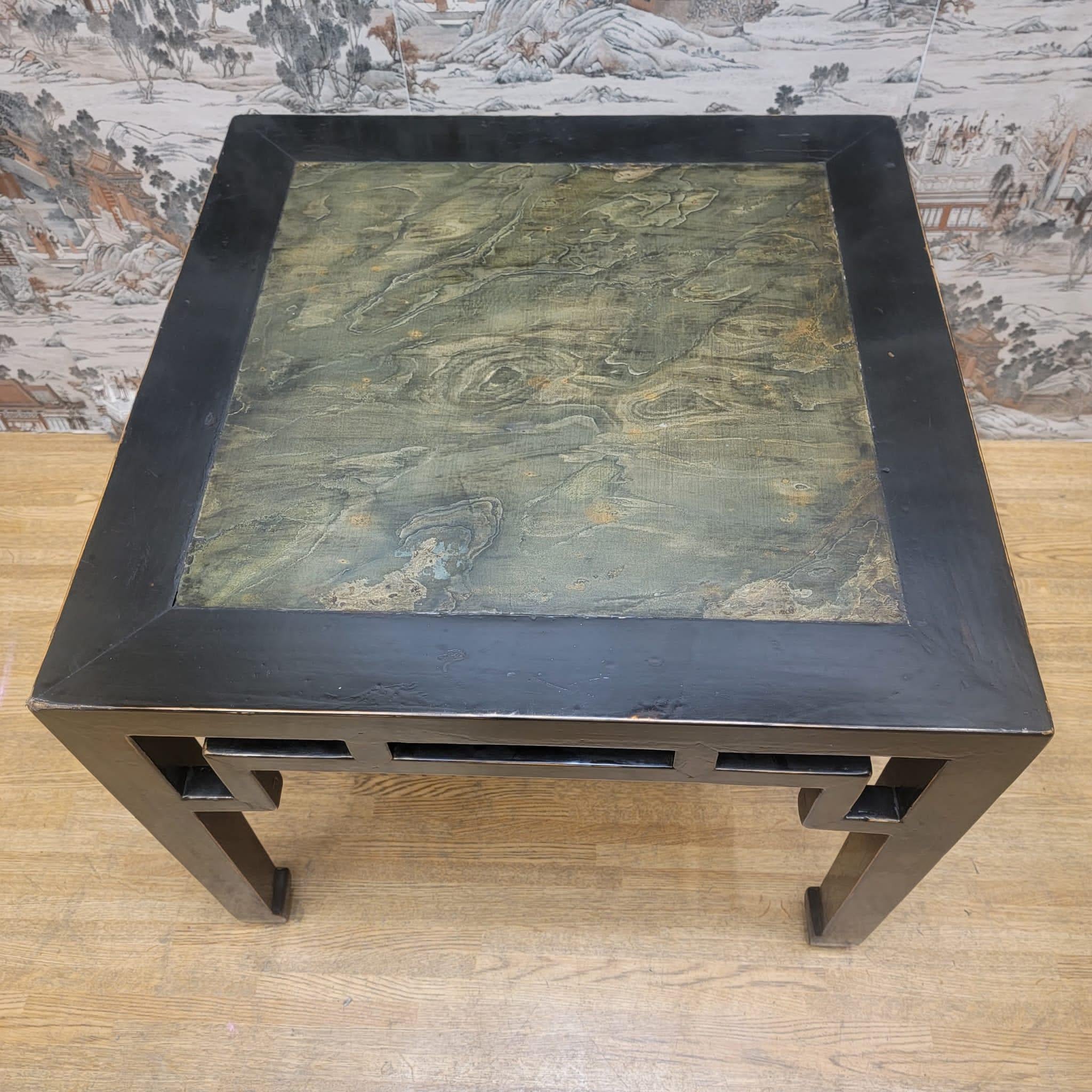 Chinese Export Antique Shanxi Province Elm Stone Insert Side Table, Pair