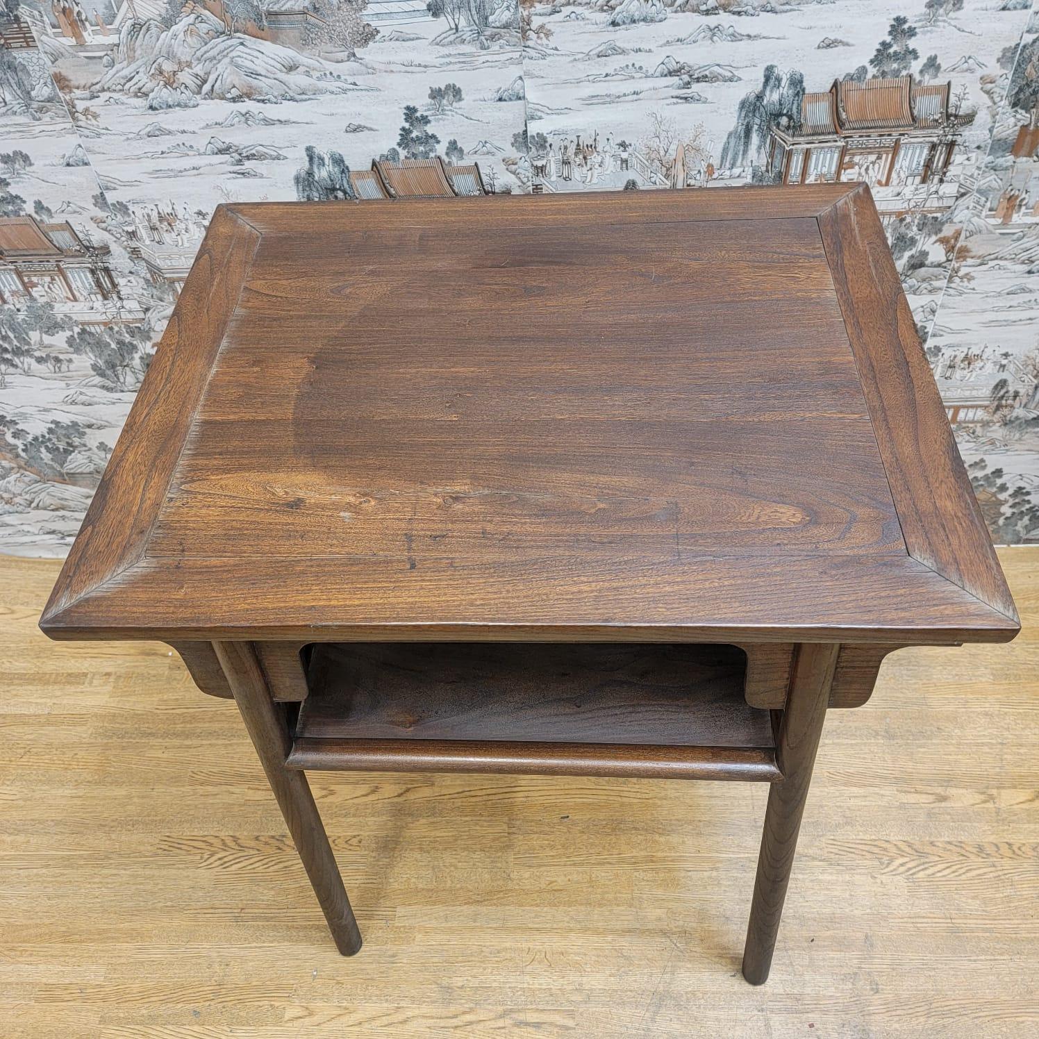 Hand-Crafted Antique Shanxi Province Elm Tea Table with Display Shelf For Sale