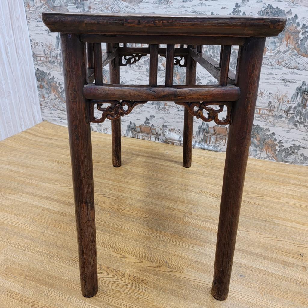 Chinese Antique Shanxi Province Elmwood Altar Carved Console Table For Sale
