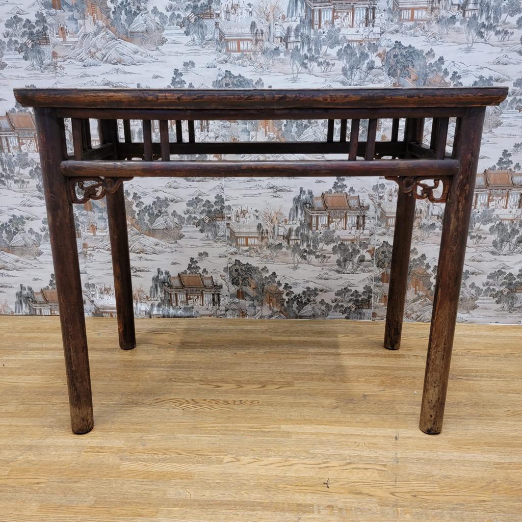 Hand-Carved Antique Shanxi Province Elmwood Altar Carved Console Table For Sale