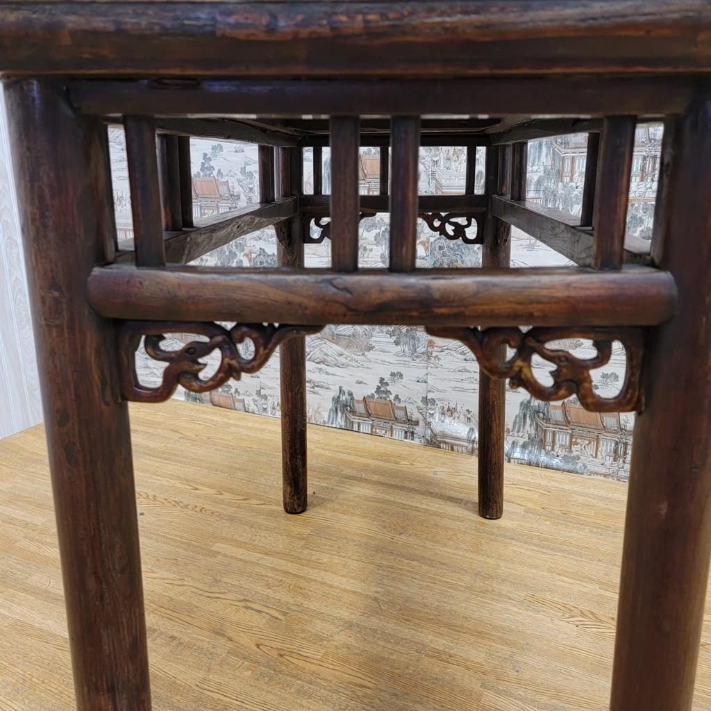 Antique Shanxi Province Elmwood Altar Carved Console Table In Good Condition For Sale In Chicago, IL