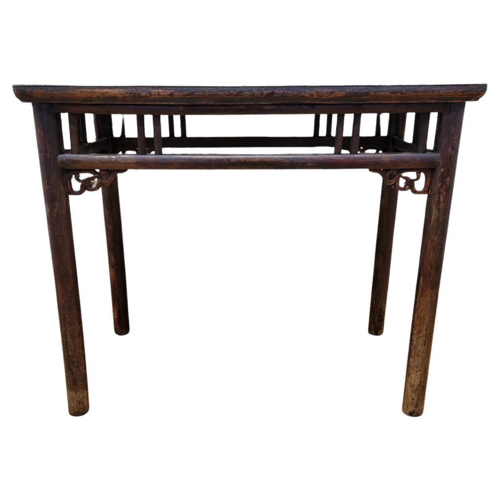 Antique Shanxi Province Elmwood Altar Carved Console Table For Sale