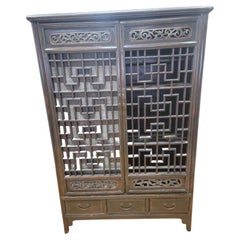 Used Shanxi Province Elmwood Lattice Carved Door Panel Cabinet