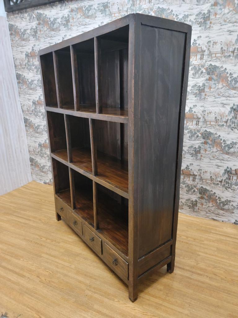 Antique Shanxi Province Elmwood open shelf display bookcase with original brown lacquer

This bookcase has 3 shelves and 4 drawers at the bottom. Can be used as a bookcase or use it as an open shelf display cabinet.

Circa: