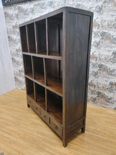 Antique Shanxi Province Elmwood Open Shelf Display Bookcase with Original Brown